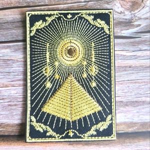 Black and Gold Pyramid Occult Illuminati Magick Iron On Patch.